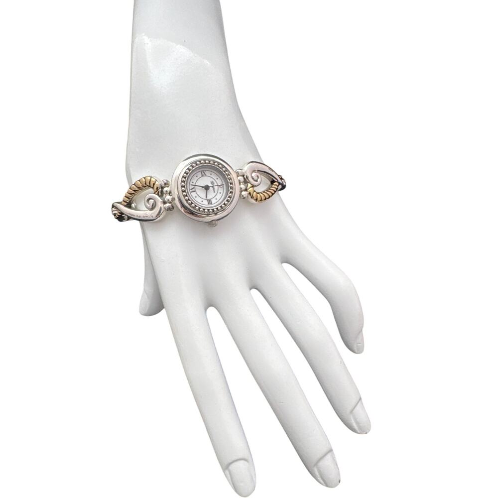 Brighton Charleston Watch Two Tone Silver Gold Scroll Bracelet Toggle Clasp